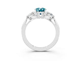 White gold Three-Stone Oval Cut Blue Topaz Ring with Pear  Side Stones in Four-Prong Setting_15