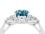 White gold Three-Stone Oval Cut Blue Topaz Ring with Pear  Side Stones in Four-Prong Setting_16