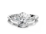 White gold Three-Stone Oval Cut Brilliant Diamond Solitaire Ring with Tapered Band and Four-Prong Setting_13