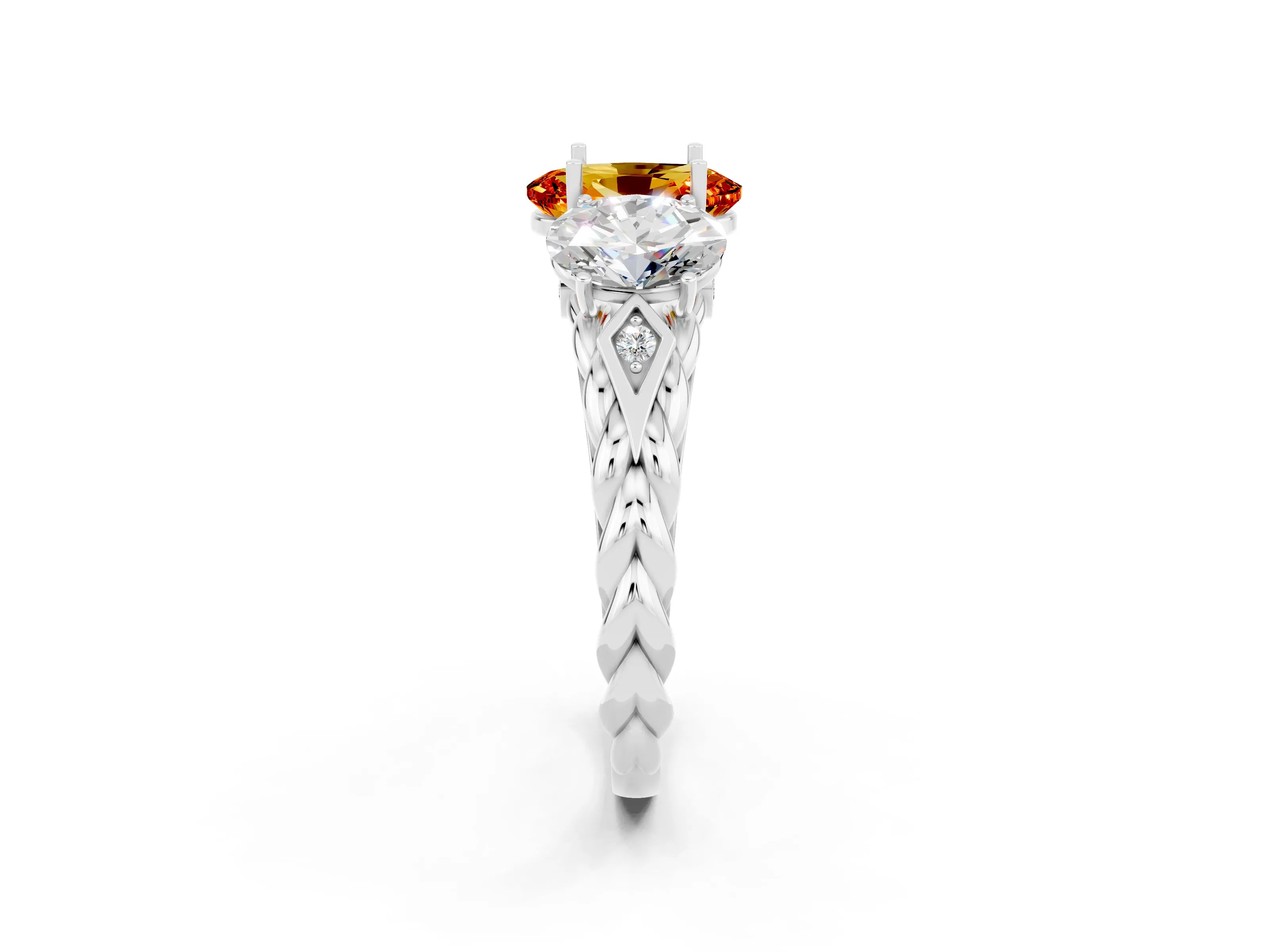 White gold Three-Stone Oval Cut Citrine Braided Band Ring with Four-Prong Setting_32