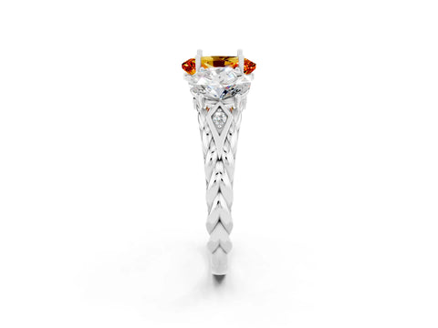 White gold Three-Stone Oval Cut Citrine Braided Band Ring with Four-Prong Setting_32