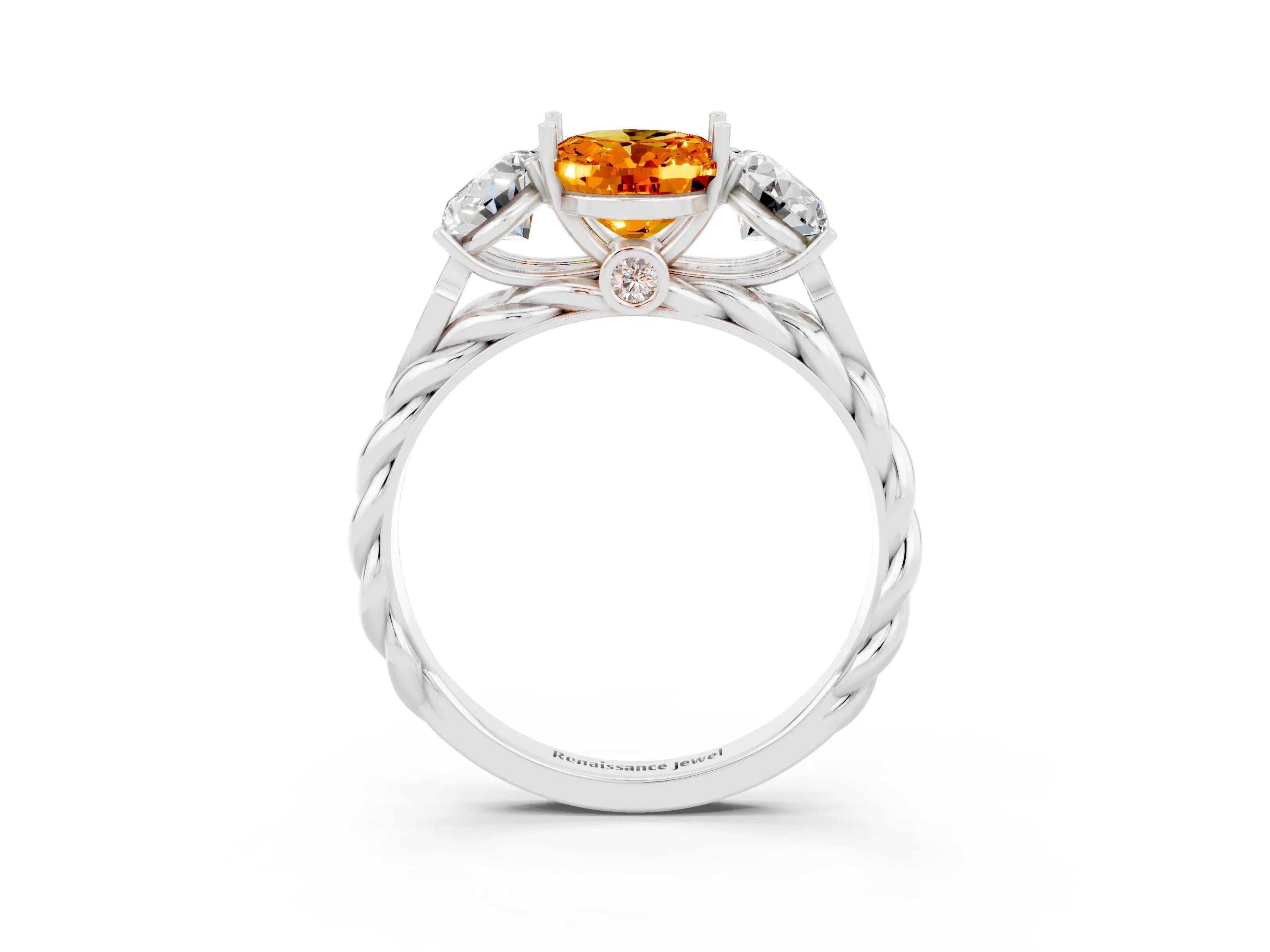 White gold Three-Stone Oval Cut Citrine Braided Band Ring with Four-Prong Setting_33