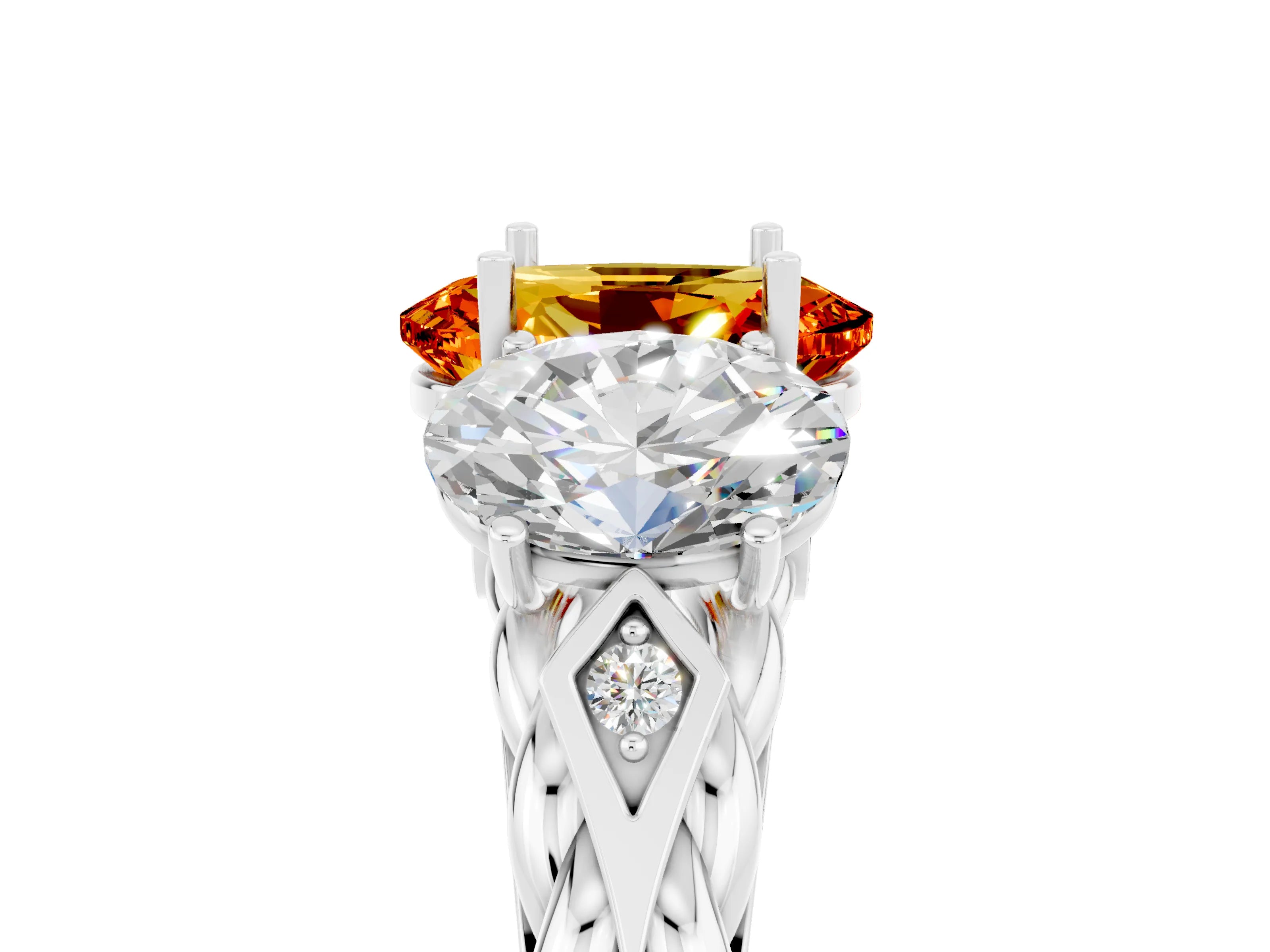 White gold Three-Stone Oval Cut Citrine Braided Band Ring with Four-Prong Setting_35