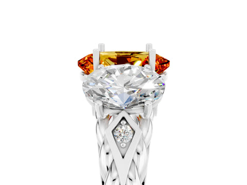 White gold Three-Stone Oval Cut Citrine Braided Band Ring with Four-Prong Setting_35