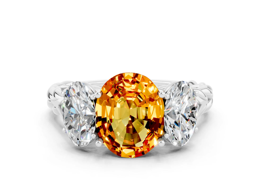 White gold Three-Stone Oval Cut Citrine Braided Band Ring with Four-Prong Setting_36