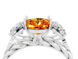 White gold Three-Stone Oval Cut Citrine Braided Band Ring with Four-Prong Setting_40