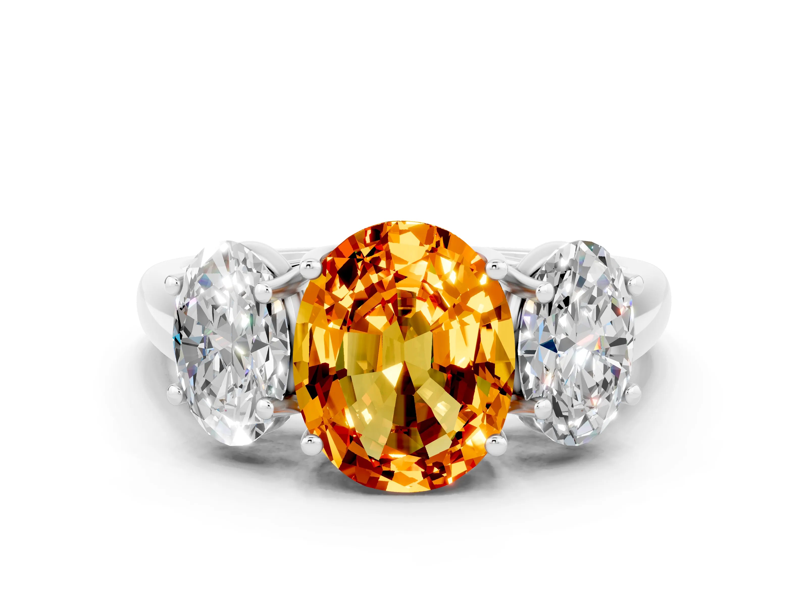 White gold Three-Stone Oval Cut Citrine Engagement Ring with Prong Setting
