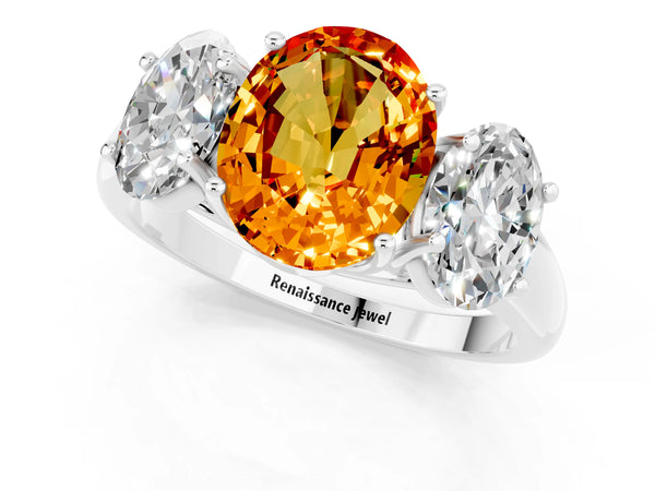 White gold Three-Stone Oval Cut Citrine Engagement Ring with Prong Setting