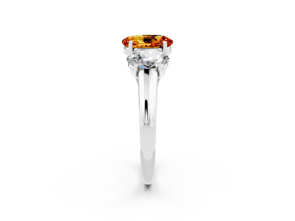 Platinum Three-Stone Oval Cut Citrine Engagement Ring with Prong Setting