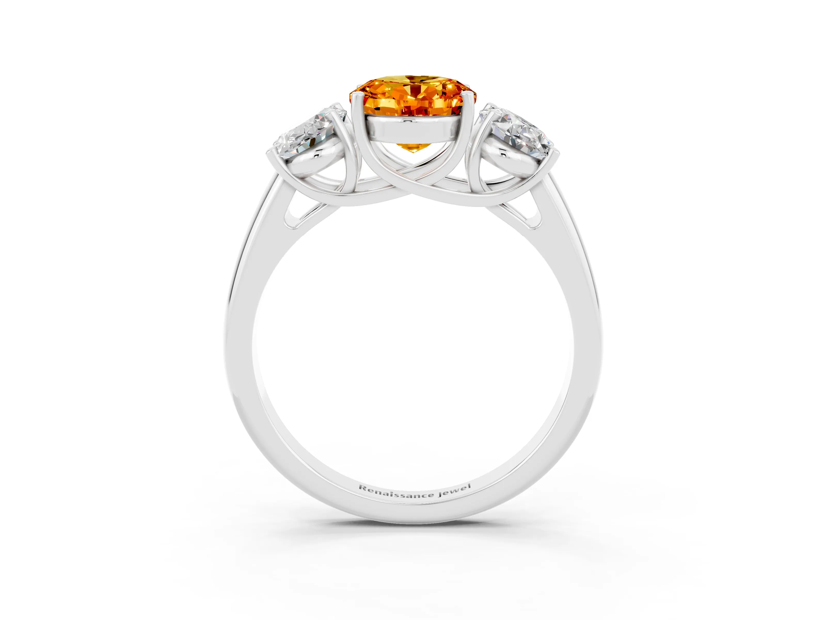 White gold Three-Stone Oval Cut Citrine Engagement Ring with Prong Setting_3