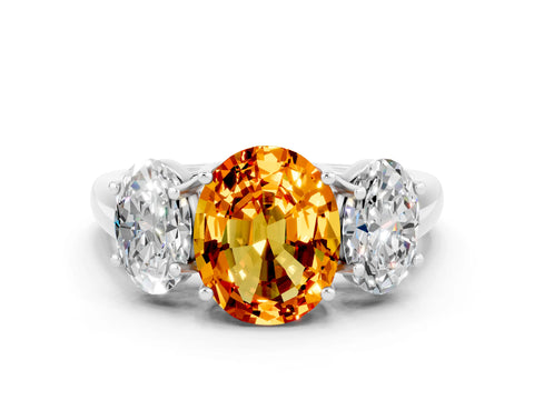 White gold Three-Stone Oval Cut Citrine Engagement Ring with Prong Setting