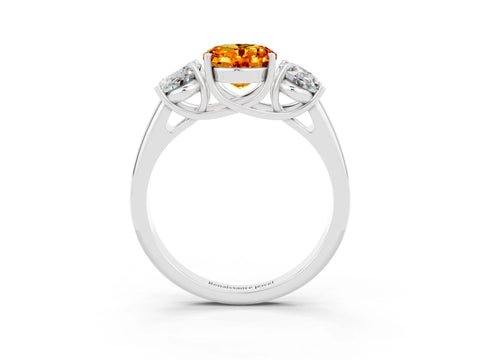 White gold Three-Stone Oval Cut Citrine Engagement Ring with Prong Setting_3