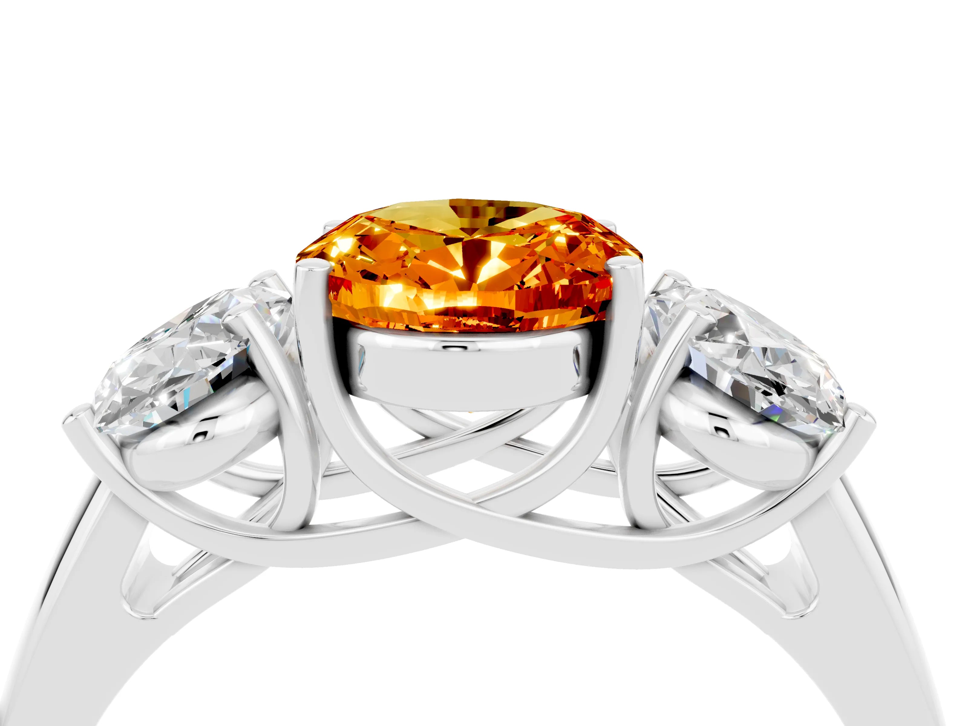 White gold Three-Stone Oval Cut Citrine Engagement Ring with Prong Setting_4