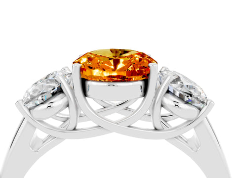 White gold Three-Stone Oval Cut Citrine Engagement Ring with Prong Setting_4