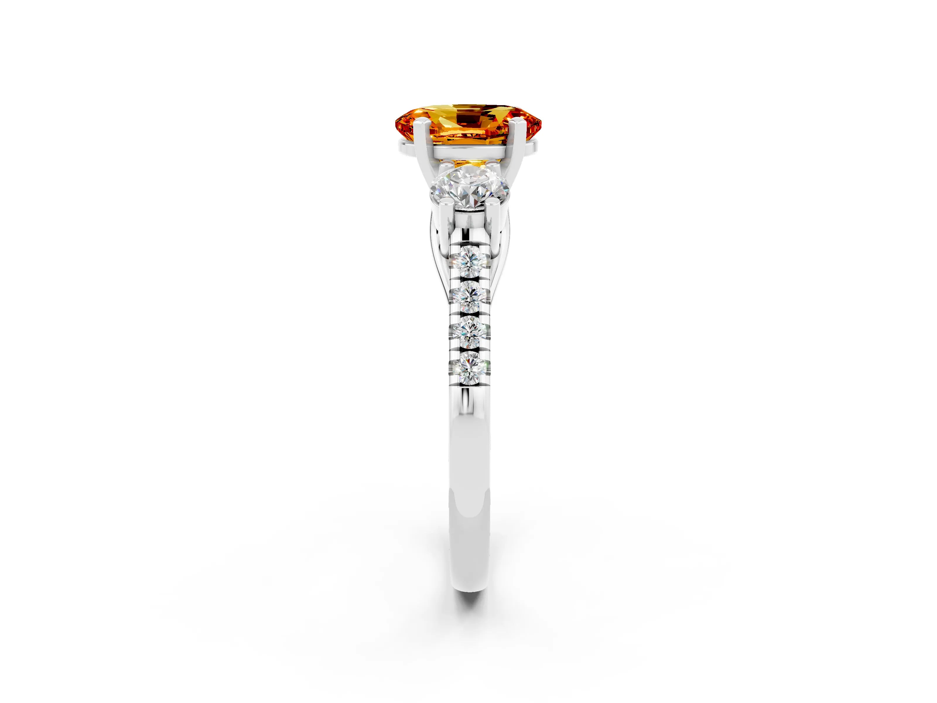 White gold Three-Stone Oval Cut Citrine Pavé Band with Four-Prong Setting_2