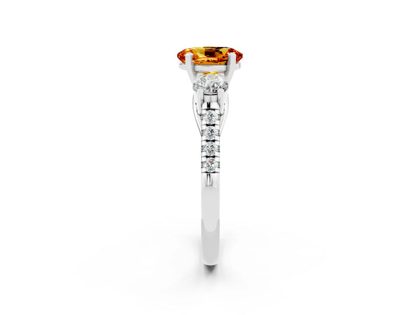 Silver Three-Stone Oval Cut Citrine Pavé Band with Four-Prong Setting