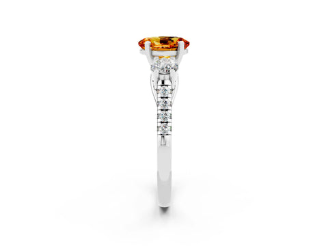 White gold Three-Stone Oval Cut Citrine Pavé Band with Four-Prong Setting_2