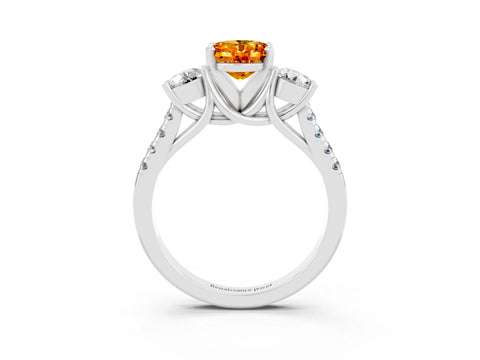 White gold Three-Stone Oval Cut Citrine Pavé Band with Four-Prong Setting_3