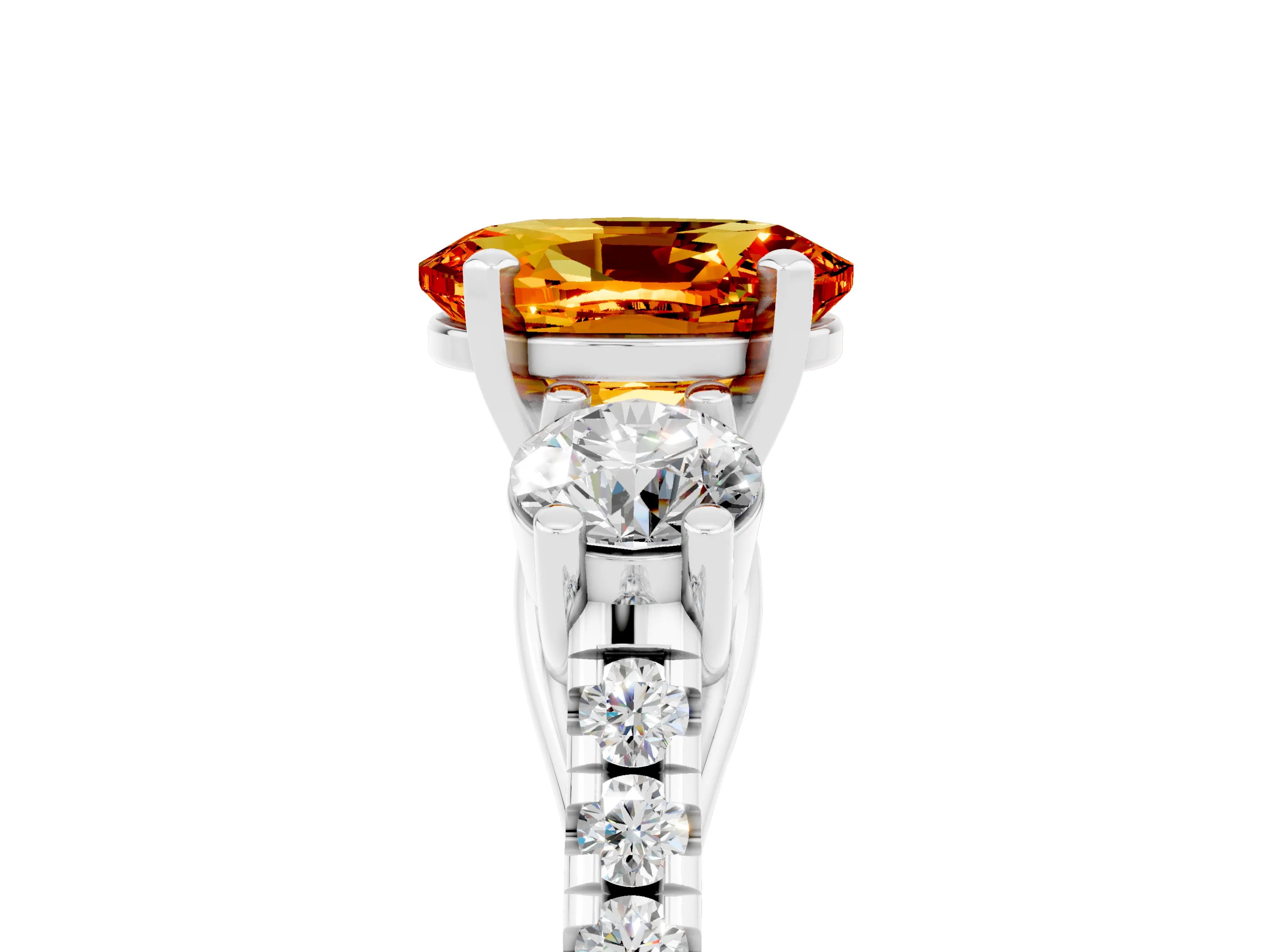 White gold Three-Stone Oval Cut Citrine Pavé Band with Four-Prong Setting_5