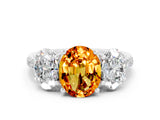 White gold Three-Stone Oval Cut Citrine Ring with Pavé Band and Prong Setting_12