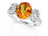 White gold Three-Stone Oval Cut Citrine Ring with Pavé Band and Prong Setting_13