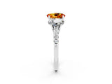 White gold Three-Stone Oval Cut Citrine Ring with Pavé Band and Prong Setting_14