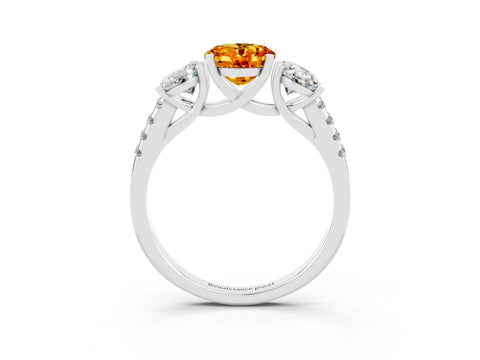 White gold Three-Stone Oval Cut Citrine Ring with Pavé Band and Prong Setting_15