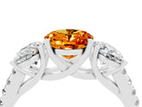 White gold Three-Stone Oval Cut Citrine Ring with Pavé Band and Prong Setting_16