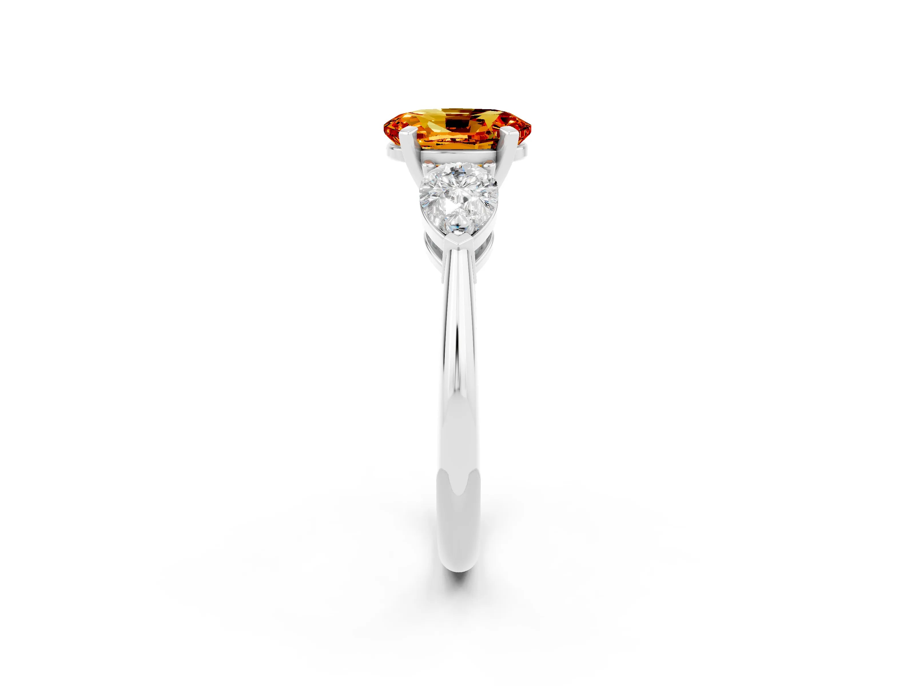 White gold Three-Stone Oval Cut Citrine Ring with Pear Side Stones and Four-Prong Setting_2
