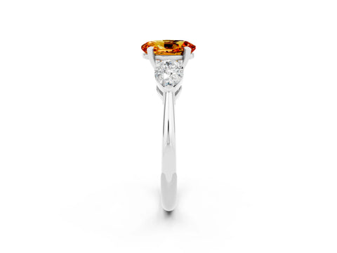 White gold Three-Stone Oval Cut Citrine Ring with Pear Side Stones and Four-Prong Setting_2