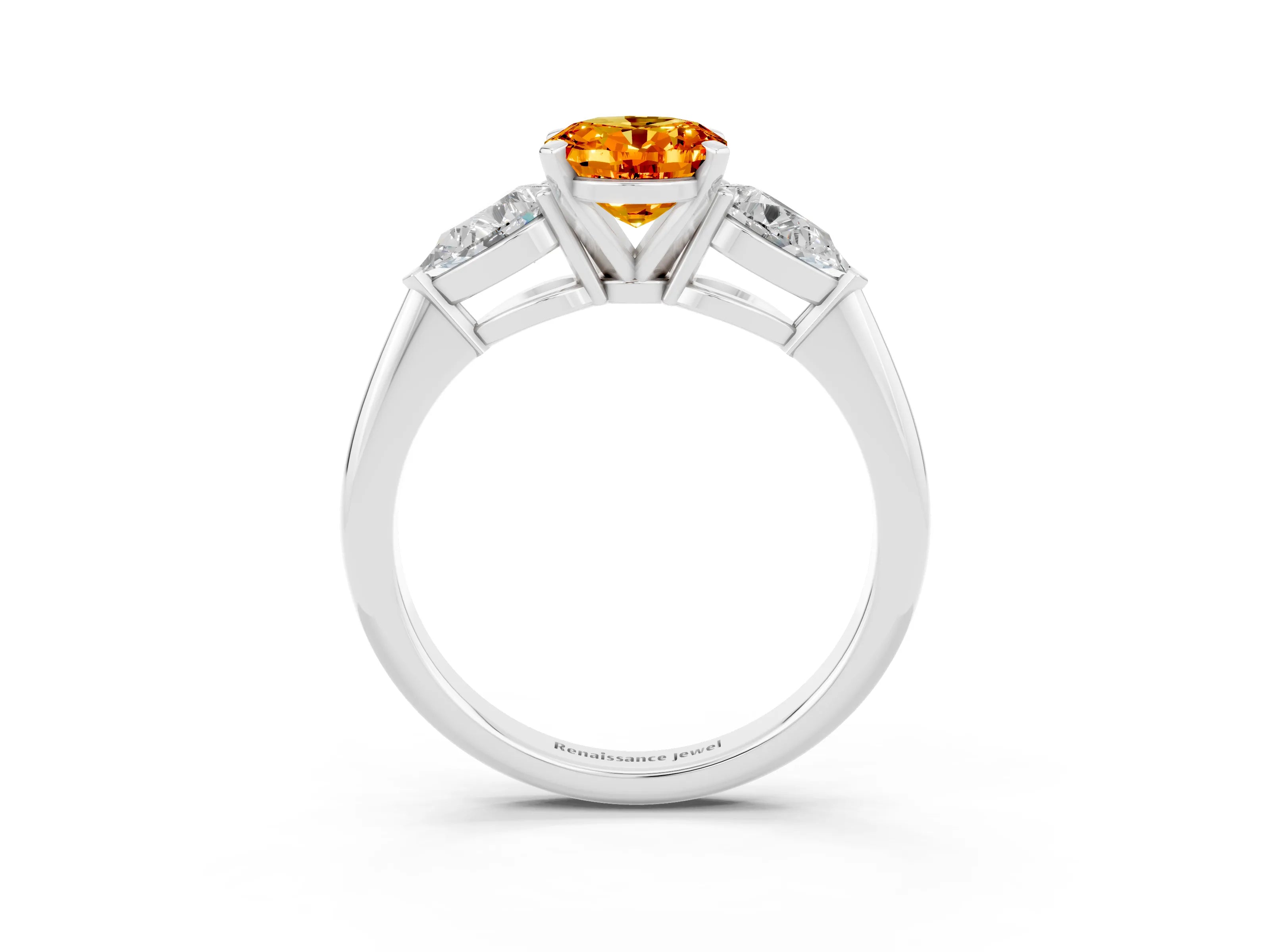 White gold Three-Stone Oval Cut Citrine Ring with Pear Side Stones and Four-Prong Setting_3