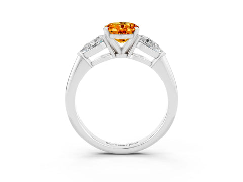 White gold Three-Stone Oval Cut Citrine Ring with Pear Side Stones and Four-Prong Setting_3