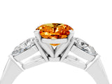White gold Three-Stone Oval Cut Citrine Ring with Pear Side Stones and Four-Prong Setting_4