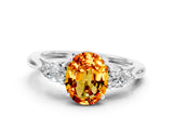 White gold Three-Stone Oval Cut Citrine Ring with Pear  Side Stones in Four-Prong Setting_12