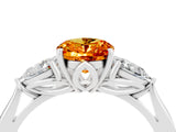 White gold Three-Stone Oval Cut Citrine Ring with Pear  Side Stones in Four-Prong Setting_16