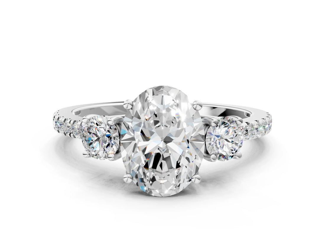 White gold Three-Stone Oval Cut Cut Diamond Pavé Band with Prong Setting_19