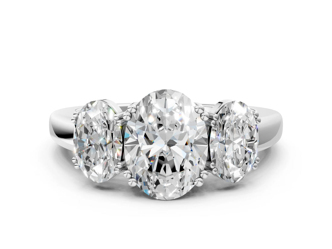 White gold Three-Stone Oval Cut Cut Diamond Ring with Channel Set Band and Four-Prong Setting_50