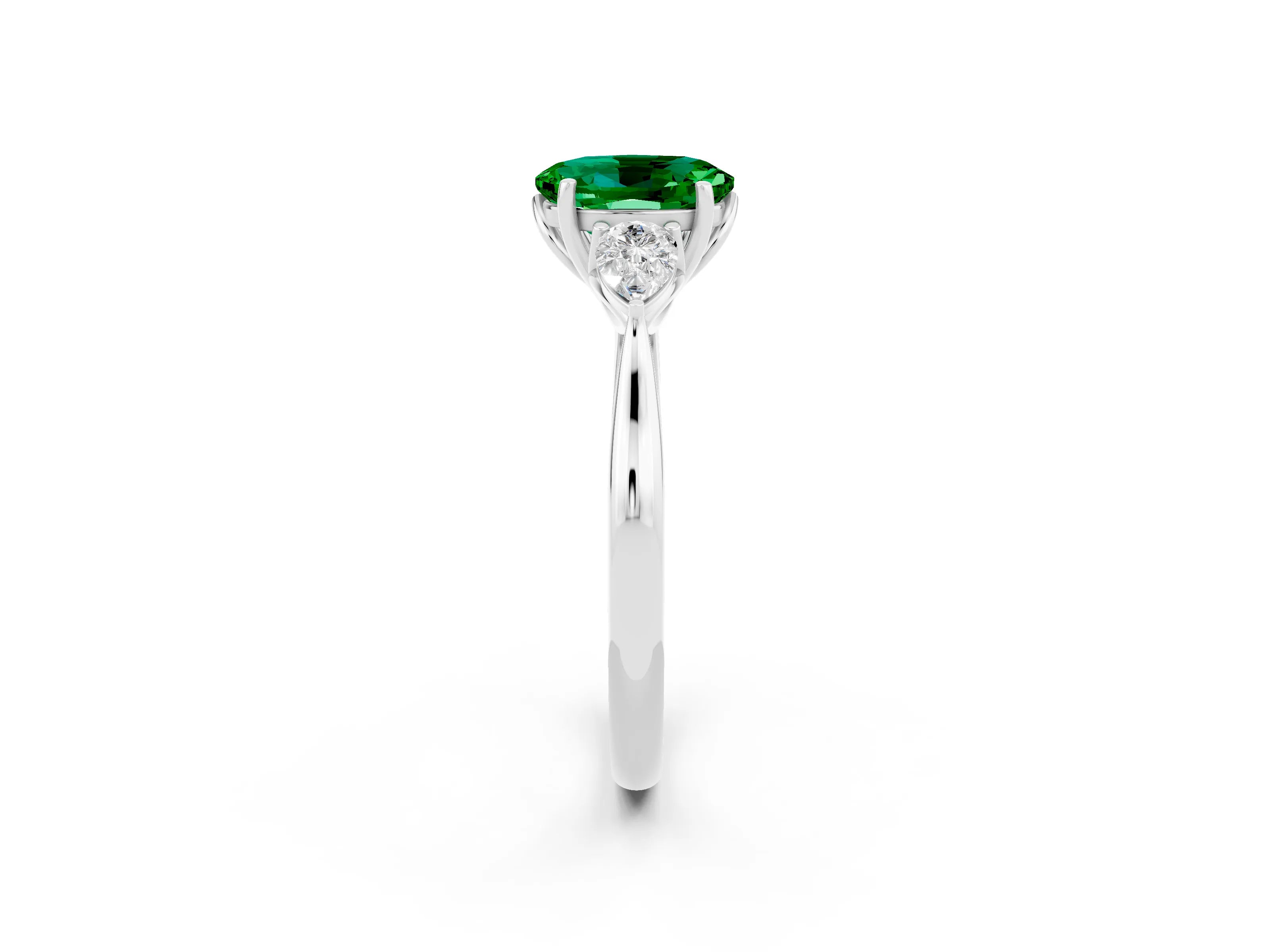 White gold Three-Stone Oval Cut Cut Diamond Ring with Pear Side Stones in Four-Prong Setting_2