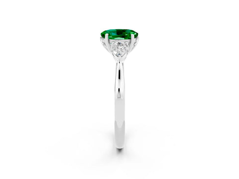 White gold Three-Stone Oval Cut Cut Diamond Ring with Pear Side Stones in Four-Prong Setting_2