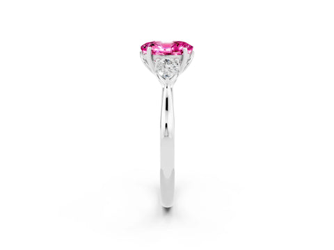 White gold Three-Stone Oval Cut Cut Diamond Ring with Pear Side Stones in Four-Prong Setting_2