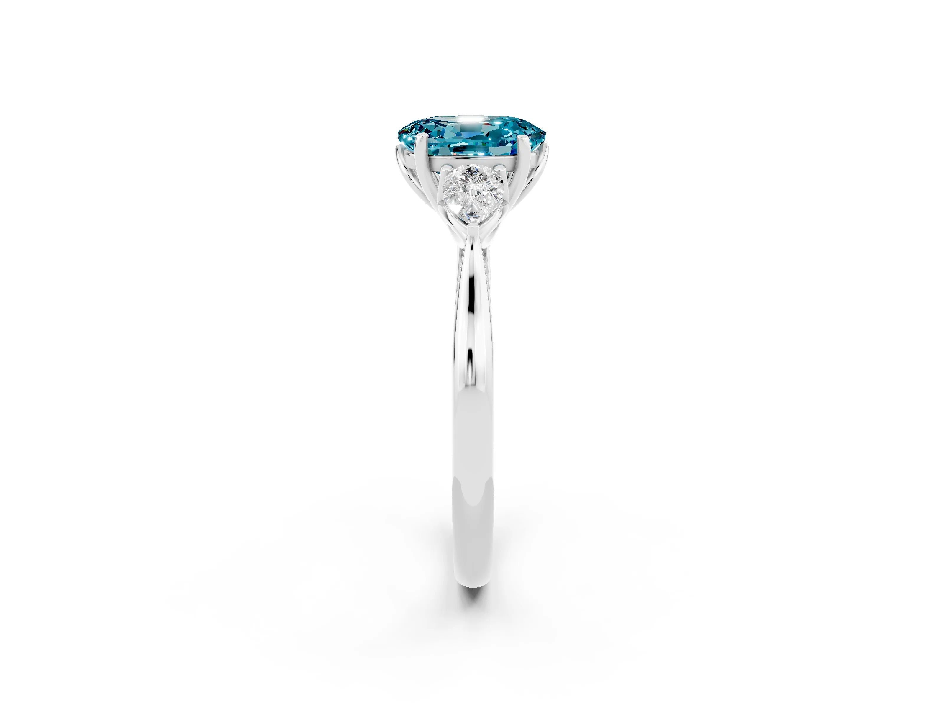 White gold Three-Stone Oval Cut Cut Diamond Ring with Pear Side Stones in Four-Prong Setting_2