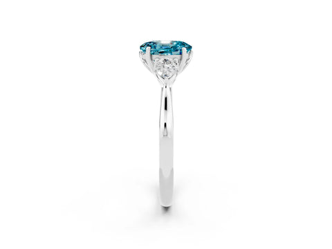 White gold Three-Stone Oval Cut Cut Diamond Ring with Pear Side Stones in Four-Prong Setting_2