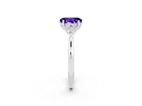 White gold Three-Stone Oval Cut Cut Diamond Ring with Pear Side Stones in Four-Prong Setting_2