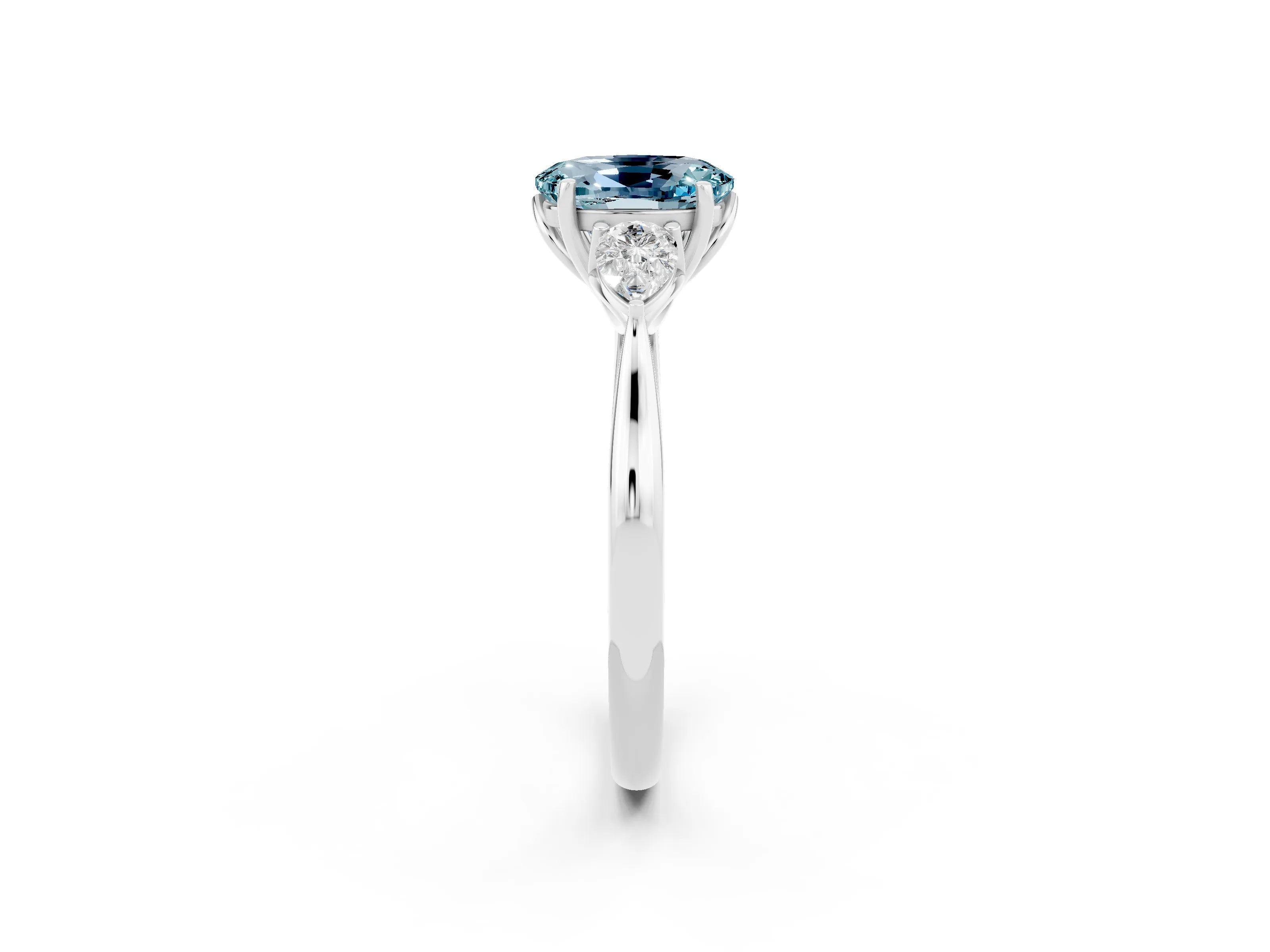 White gold Three-Stone Oval Cut Cut Diamond Ring with Pear Side Stones in Four-Prong Setting_2