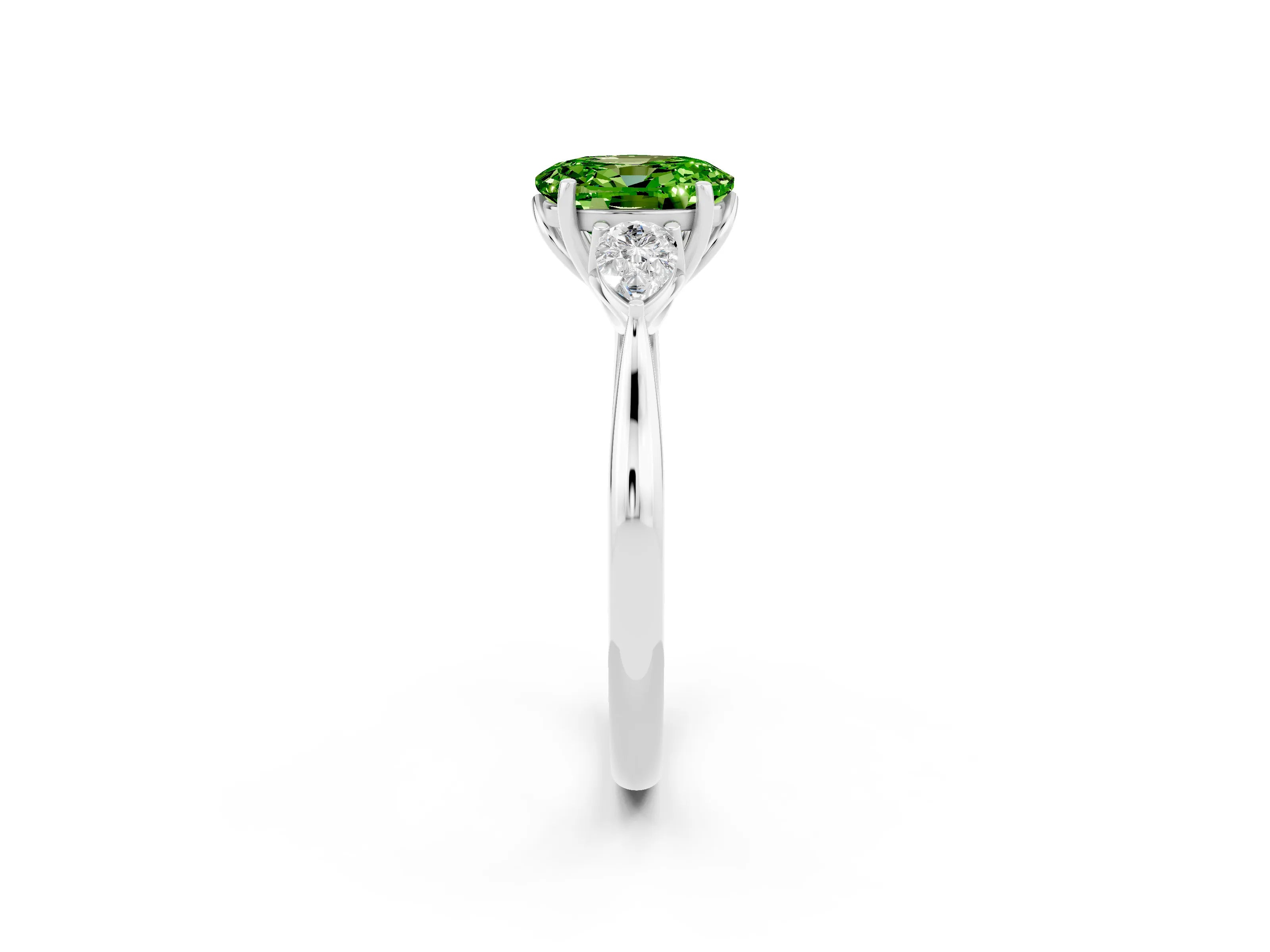 White gold Three-Stone Oval Cut Cut Diamond Ring with Pear Side Stones in Four-Prong Setting_2