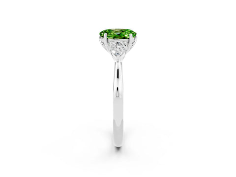 White gold Three-Stone Oval Cut Cut Diamond Ring with Pear Side Stones in Four-Prong Setting_2