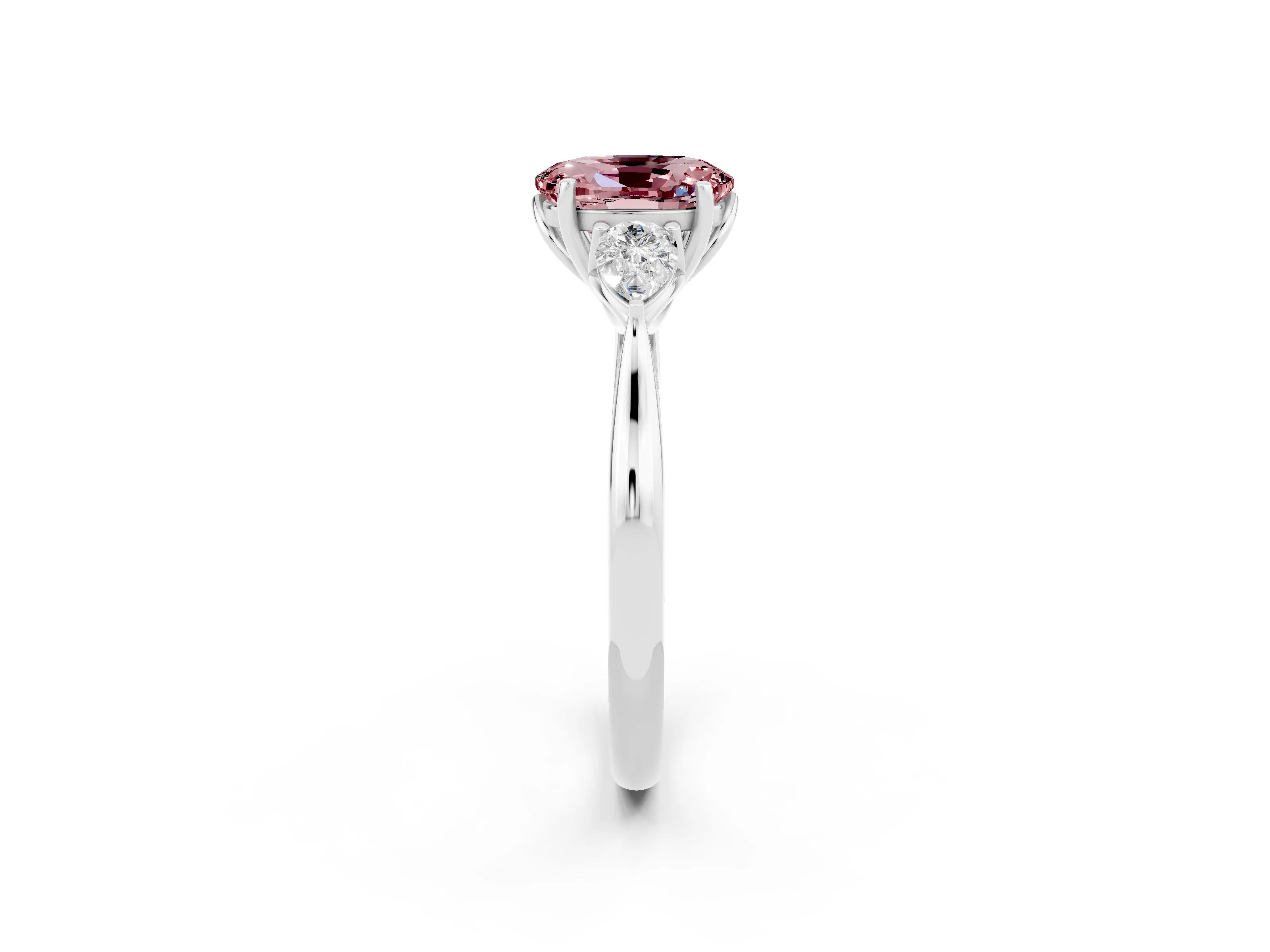 White gold Three-Stone Oval Cut Cut Diamond Ring with Pear Side Stones in Four-Prong Setting_2