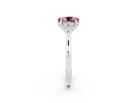 White gold Three-Stone Oval Cut Cut Diamond Ring with Pear Side Stones in Four-Prong Setting_2