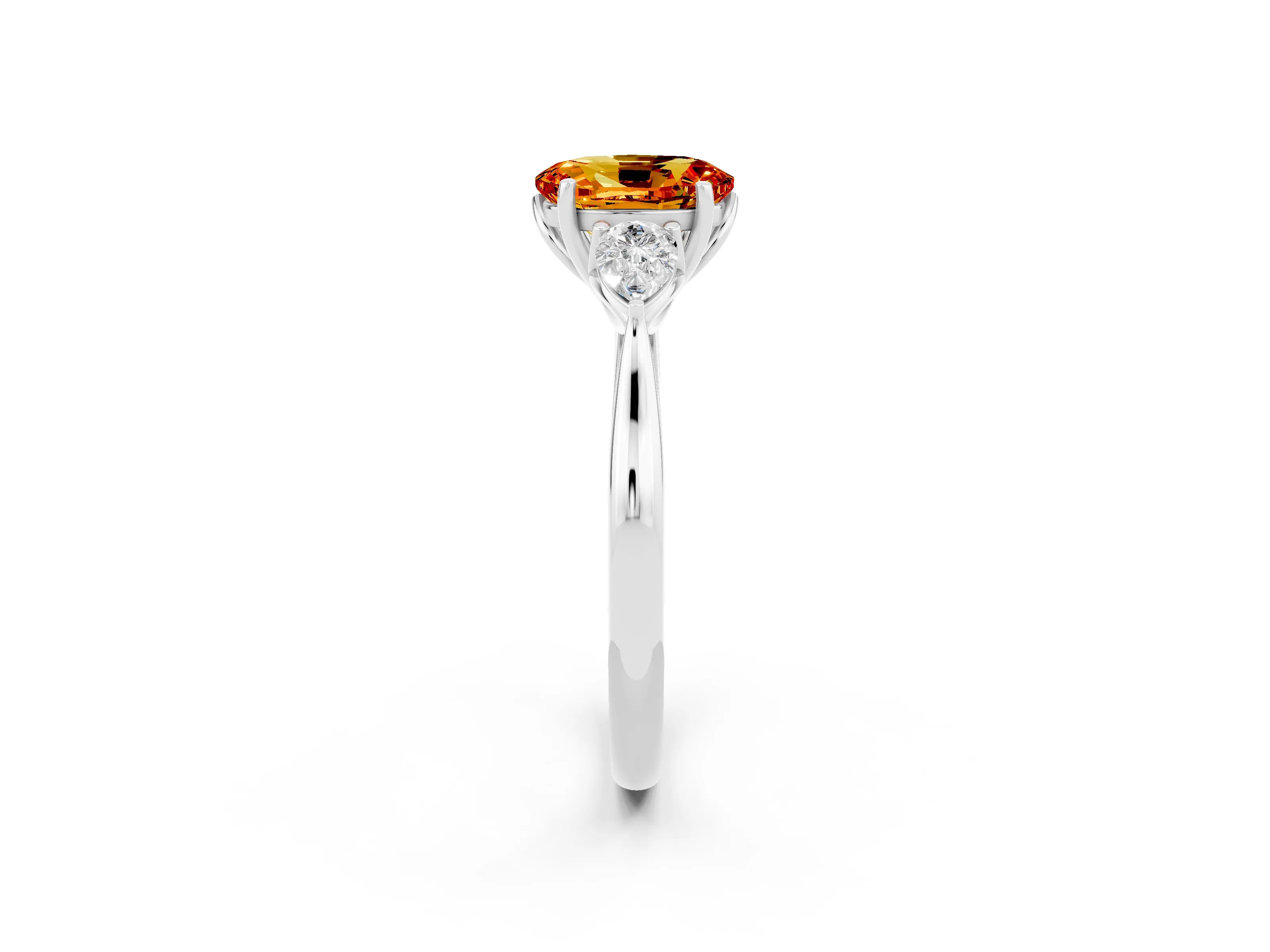 White gold Three-Stone Oval Cut Cut Diamond Ring with Pear Side Stones in Four-Prong Setting_2
