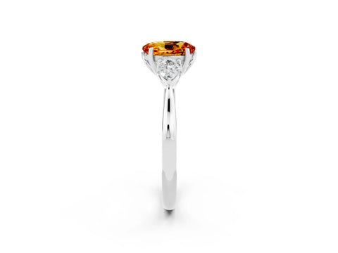 White gold Three-Stone Oval Cut Cut Diamond Ring with Pear Side Stones in Four-Prong Setting_2